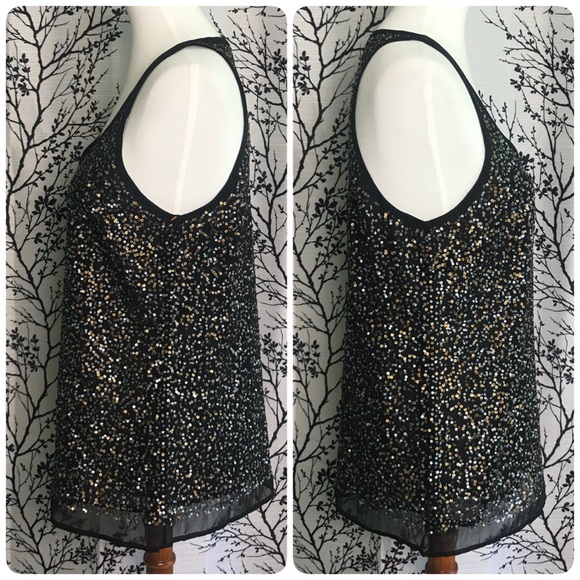 Halogen NWOT Black Sleeveless Sequin Chiffon Top - Picture 5 of 8